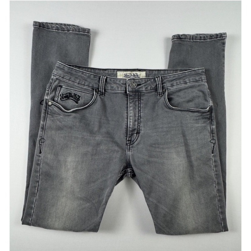 Von Dutch Men's Size 34X31 Gray Denim Jeans Vintage Y2K Retro‎ Straight Leg LOGO
